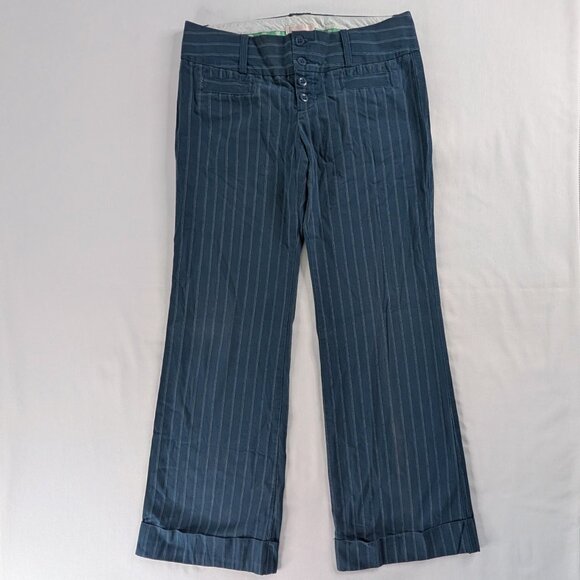 Y2k American Eagle Outfitters Blue White Pinstripe Low Rise Wide Leg Cuff Pants - Picture 1 of 9